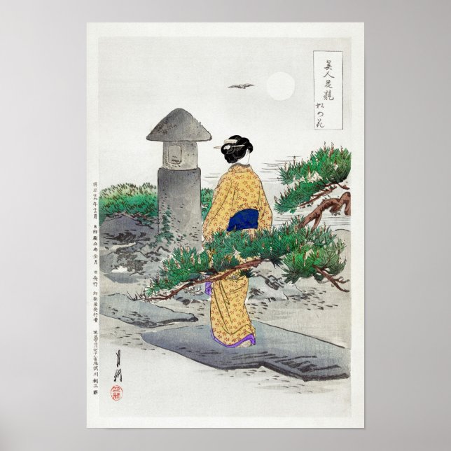 Full Moon and Pine Tree by Ogata Gekko (1896) Poster (Front)