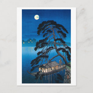 Full Moon and Pine Tree, Koho Shoda, Woodcut Postcard