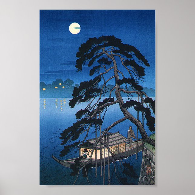 Full Moon and Pine Tree, Koho Shoda, Woodcut Poster (Front)