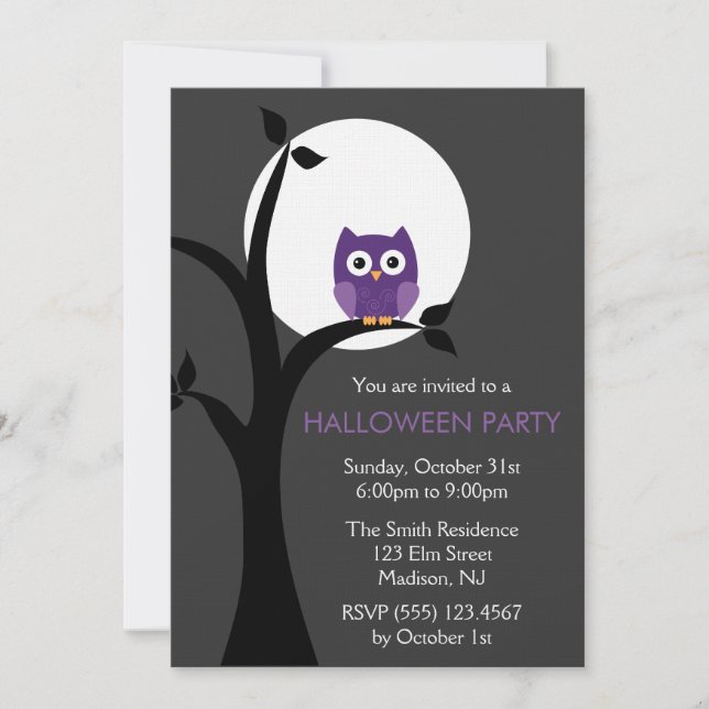 Full Moon and Spooky Owl Halloween Invitation (Front)
