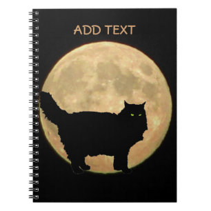 Full Moon and  Standing Black Cat Silhouette Notebook