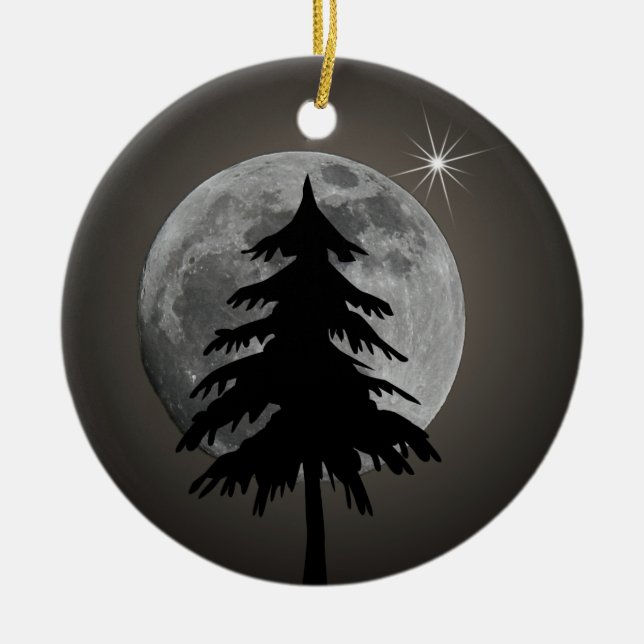 FULL MOON AND TREE CERAMIC TREE DECORATION (Front)