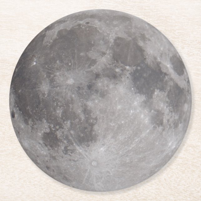 Full Moon Astronomy Theme Round Paper Coaster (Front)