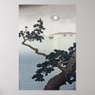 Full Moon at Akashi Beach by Tsuchiya Koitsu Poster