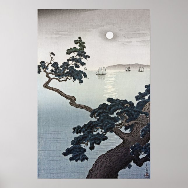 Full Moon at Akashi Beach by Tsuchiya Koitsu Poster (Front)