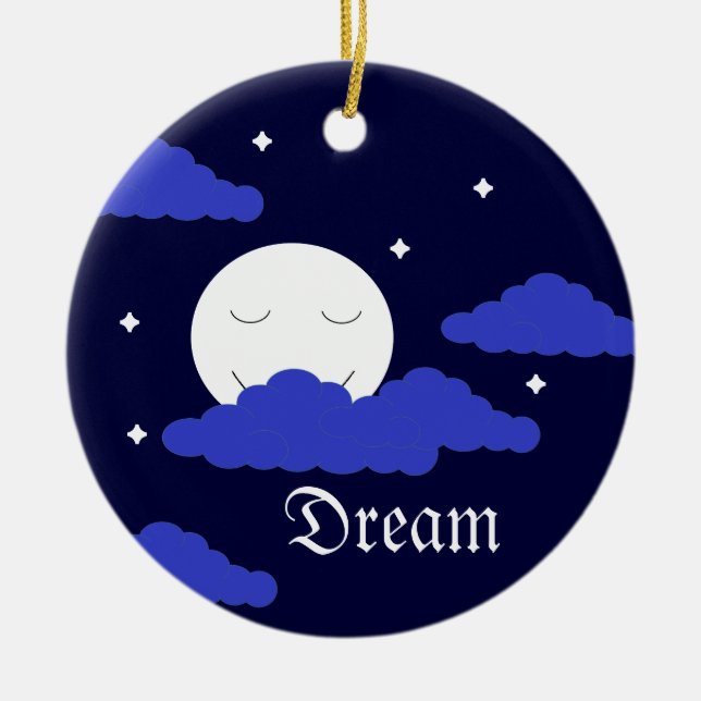 Full Moon at Midnight & Stars: Ceramic Tree Decoration (Front)