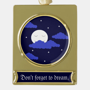 Full Moon at Midnight & Stars:   Gold Plated Banner Ornament