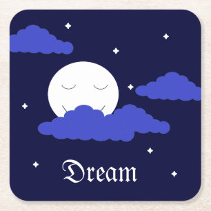 Full Moon at Midnight & Stars Square Paper Coaster