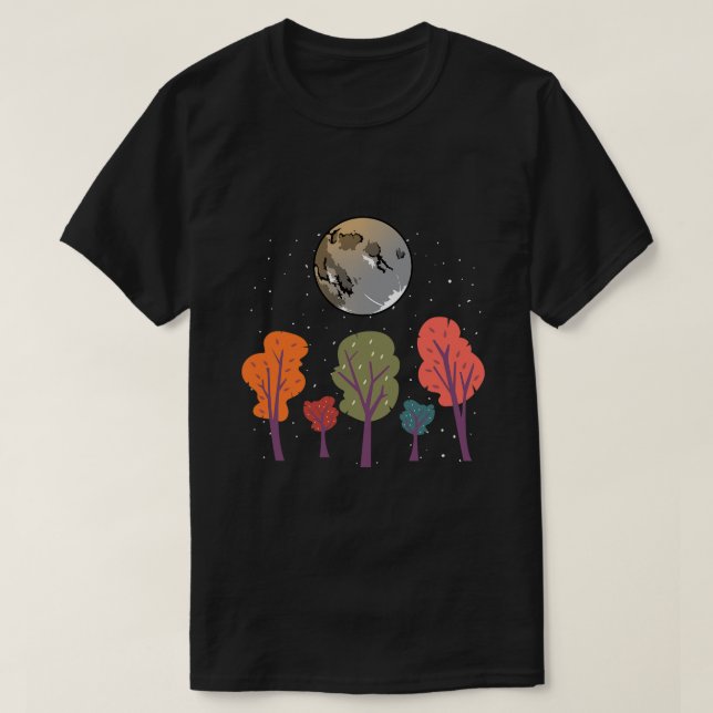 Full Moon Autumn Coloured Trees Wood Nature T-Shirt (Design Front)