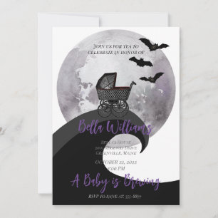 Full Moon Baby Carriage Bat Witchy Baby Shower Invitation