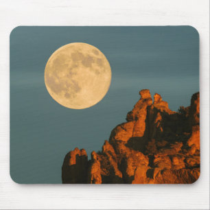Full Moon   Basalt Cliffs Smith Rock State Park Mouse Mat