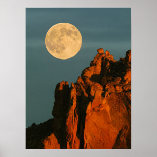 Full Moon   Basalt Cliffs Smith Rock State Park Poster
