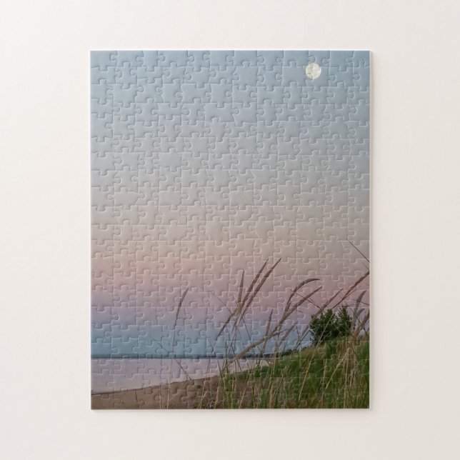 Full Moon Beach Sand Dunes Evening Light Jigsaw Puzzle (Vertical)