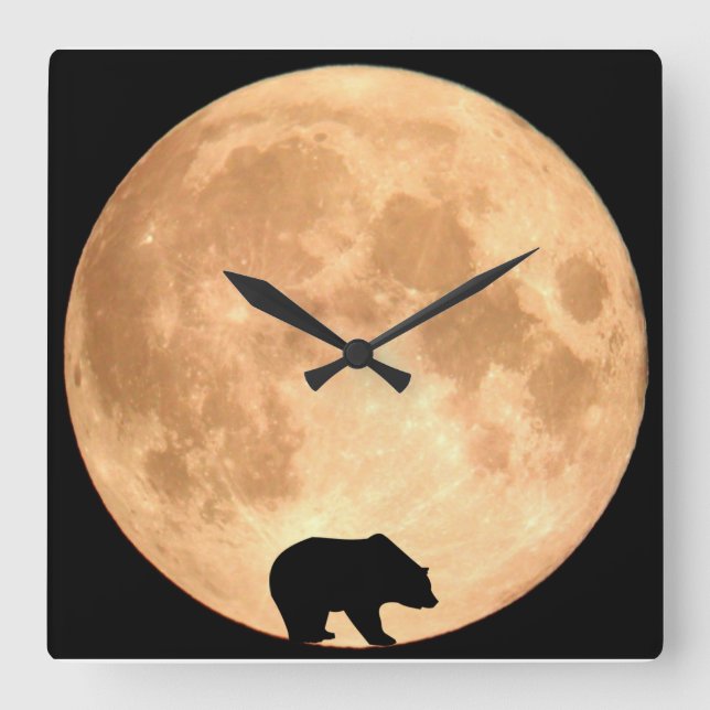 Full Moon Bear Square Wall Clock (Front)