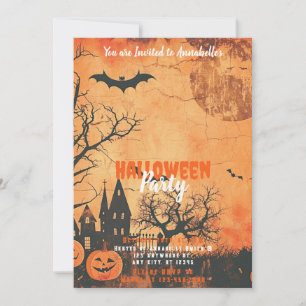 Full Moon Black Birds Halloween Party Invitation