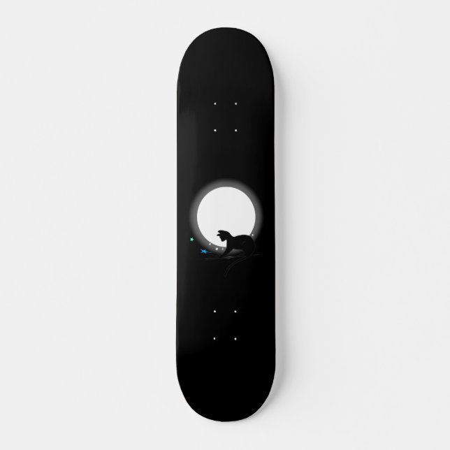 Full Moon Black Cat And Stars Skateboard (Front)