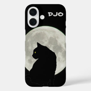 Full Moon Black Cat Profile iPhone 16 Case