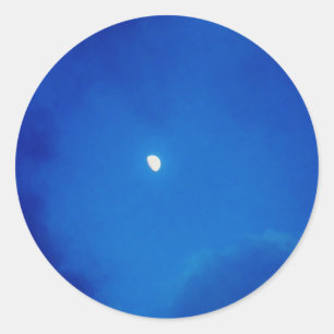 Full Moon  Blue Clouds Classic Round Sticker