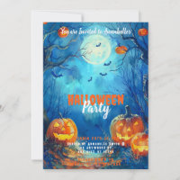 Full Moon Blue Jack-o' Lanterns Halloween Party