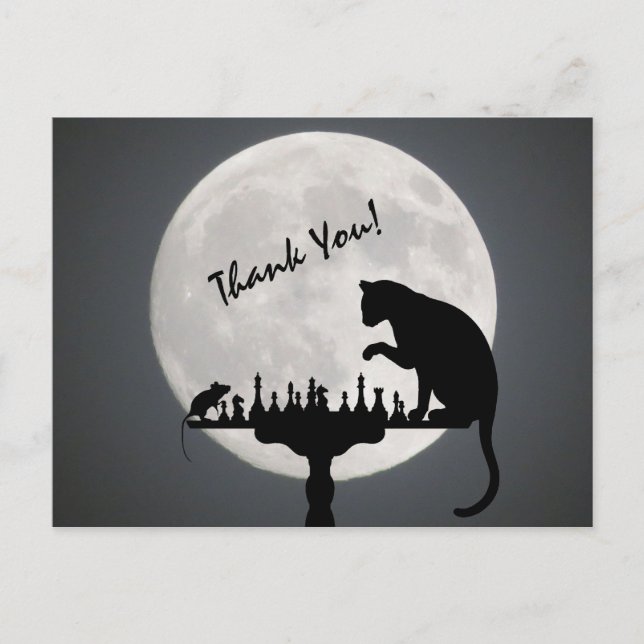 Full Moon Cat and Mouse Chess Game Thank You! Postcard (Front)