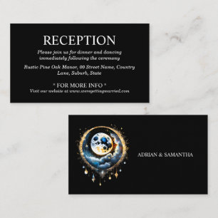 Full moon celestial night starry sky blue gold enclosure card