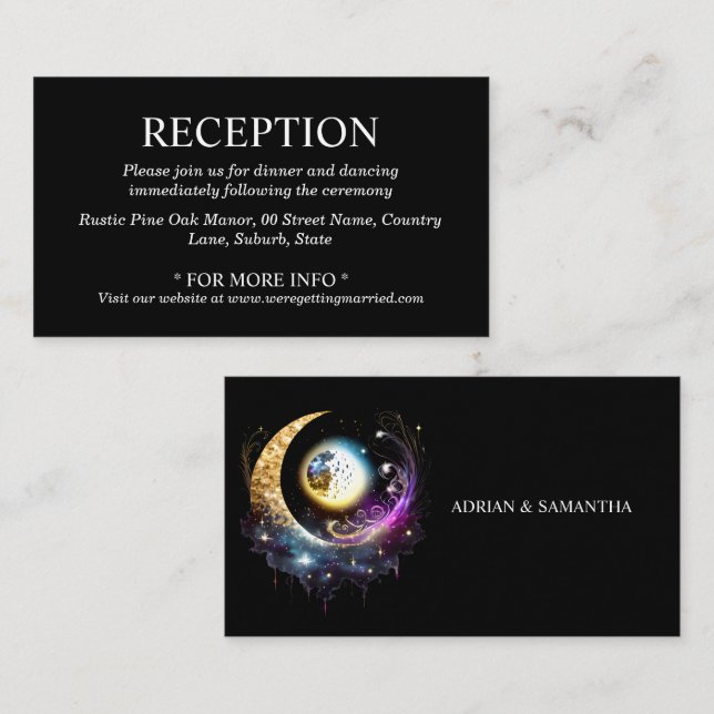 Full moon celestial starry night magenta black enclosure card (Front/Back)