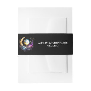 Full moon celestial starry night magenta black invitation belly band