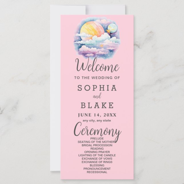 Full Moon Celestial Stars White Wedding Program (Front)