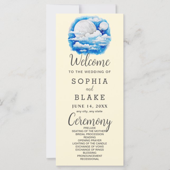 Full Moon Celestial Stars Yellow Wedding Program (Front)