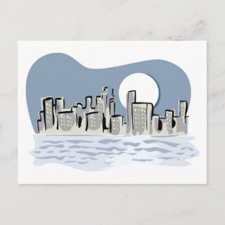 Full Moon City Skyline Postcard
