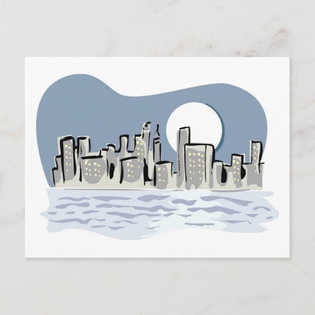 Full Moon City Skyline Postcard (Front)