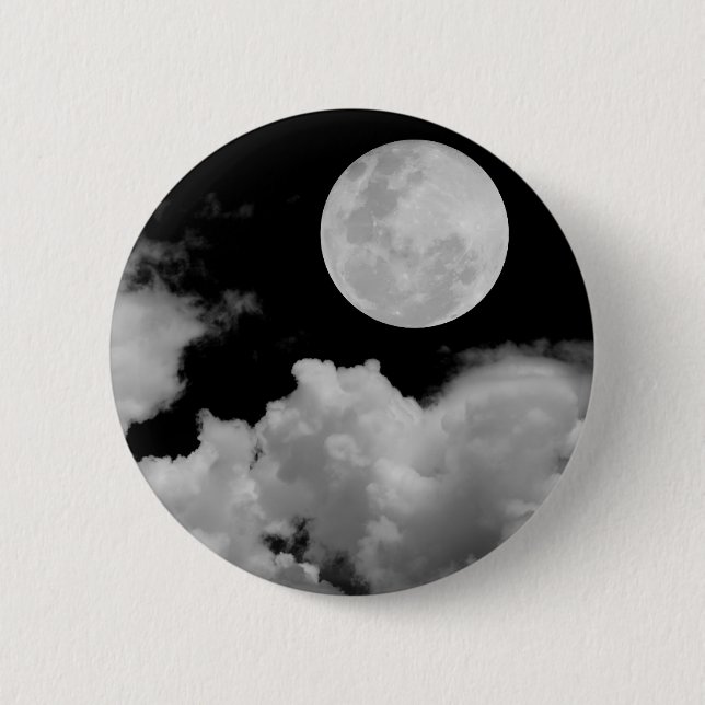 FULL MOON CLOUDS BLACK AND WHITE 6 CM ROUND BADGE (Front)