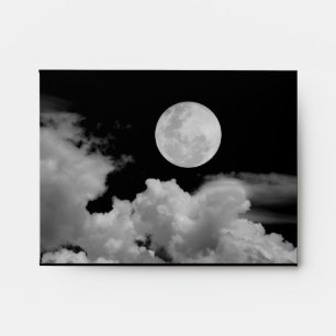 FULL MOON CLOUDS BLACK AND WHITE ENVELOPE