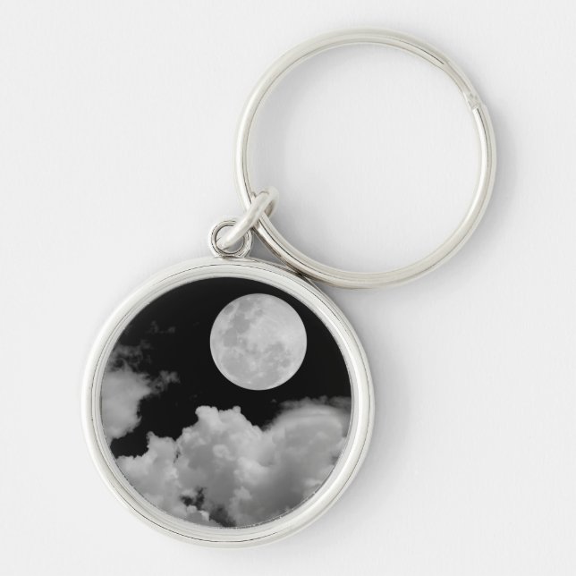 FULL MOON CLOUDS BLACK AND WHITE KEY RING (Front)