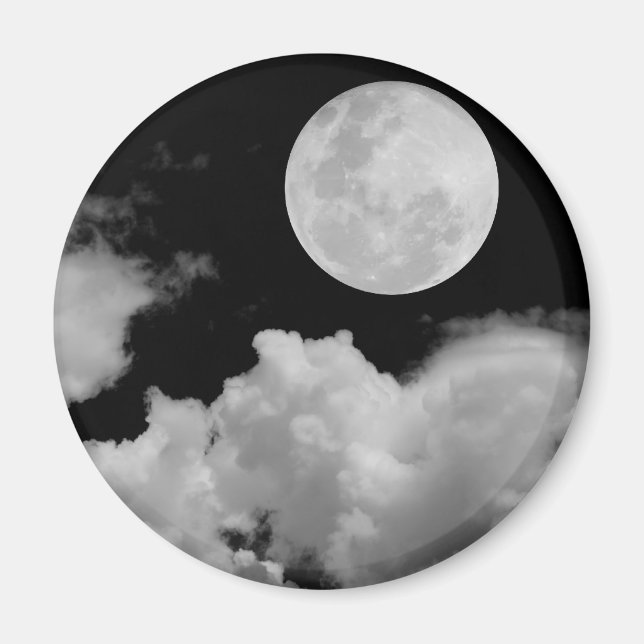 FULL MOON CLOUDS BLACK AND WHITE MAGNET (Front)