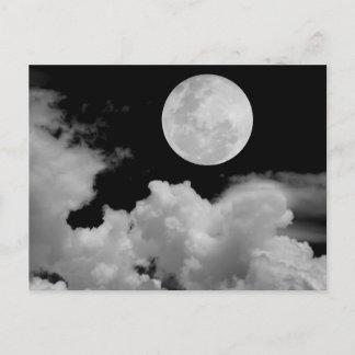 FULL MOON CLOUDS BLACK AND WHITE POSTCARD