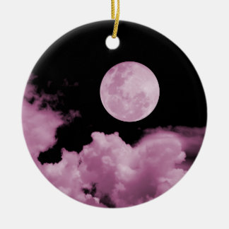 FULL MOON & CLOUDS BLACK & PINK CERAMIC TREE DECORATION