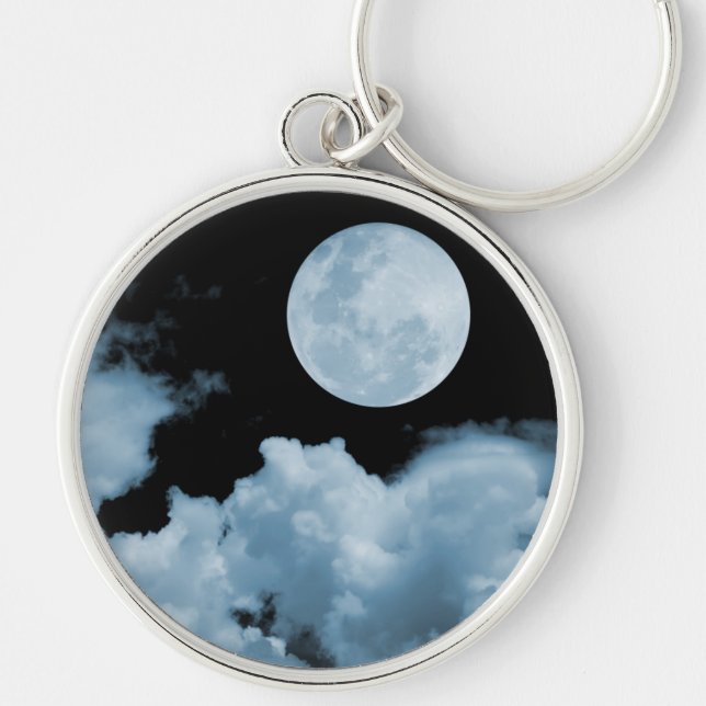 FULL MOON CLOUDS BLUE KEY RING (Front)