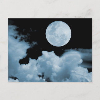 FULL MOON CLOUDS BLUE POSTCARD