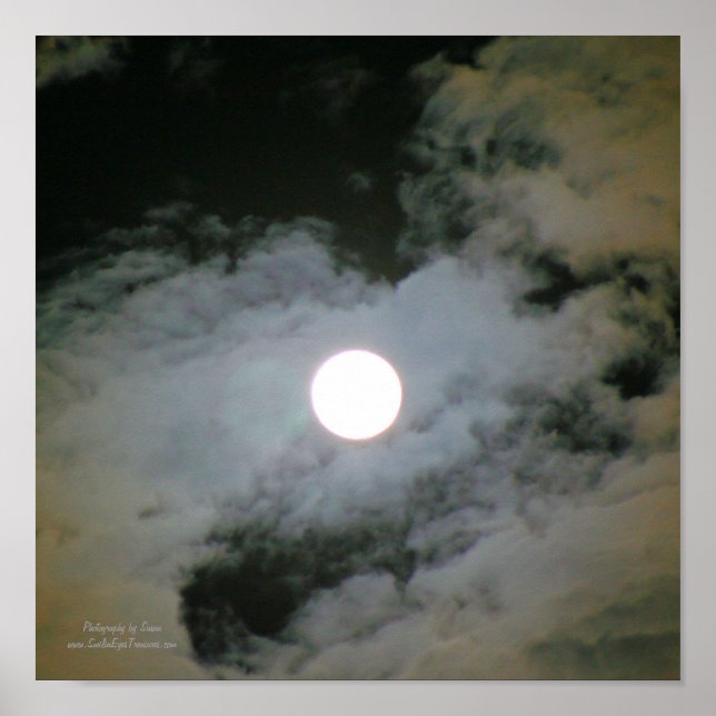 Full Moon Clouds Night Sky Nature Poster (Front)