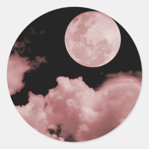 FULL MOON CLOUDS RED CLASSIC ROUND STICKER