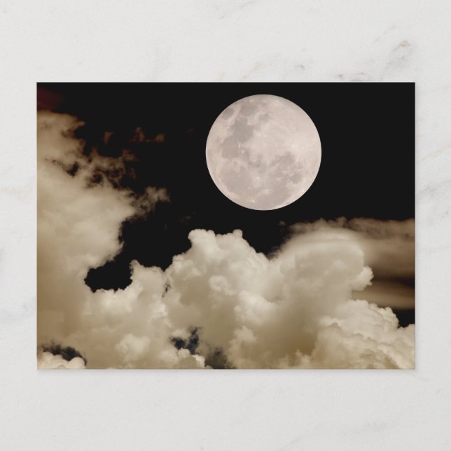 FULL MOON CLOUDS SEPIA POSTCARD (Front)