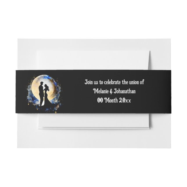 Full moon couple silhouette starry night sky invitation belly band (Front Example)