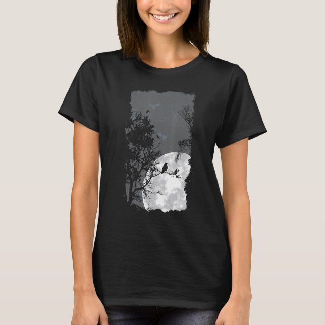 Full Moon Crow Gloomy Forest Costume Awesome Hallo T-Shirt (Front)