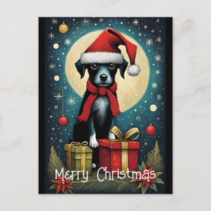 Full Moon Cute Santa Puppy Christmas Gift Postcard