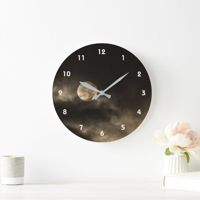 Full Moon Dark Cloudy Sky Large Clock (Home)