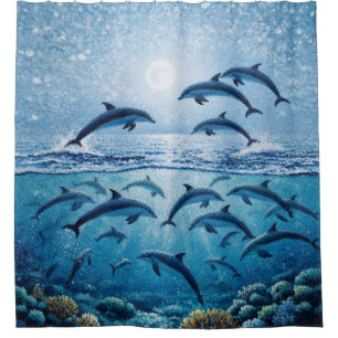 Full Moon Dolphins Shower Curtain