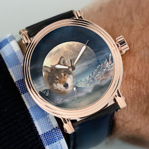 Full Moon Fantasy Landscape Wolf Watch