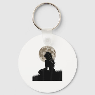 Full Moon Feelings Girl Design Astrology Galaxy Si Key Ring