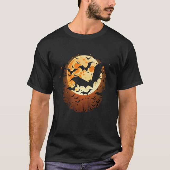 Full Moon Flying Bats Bat Halloween Creepy  1 T-Shirt (Front)